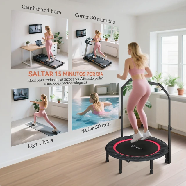 Alt view image 3 of 7 - 40 Inch Foldable Mini Trampoline, Rebounder Trampoline for Adults with Adjustable Foam Handle and Resistance Bands