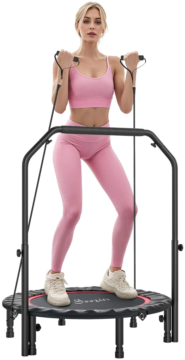 Main image of 40 Inch Foldable Mini Trampoline, Rebounder Trampoline for Adults with Adjustable Foam Handle and Resistance Bands