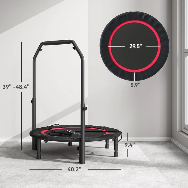 Alt view image 7 of 7 - 40 Inch Foldable Mini Trampoline, Rebounder Trampoline for Adults with Adjustable Foam Handle and Resistance Bands