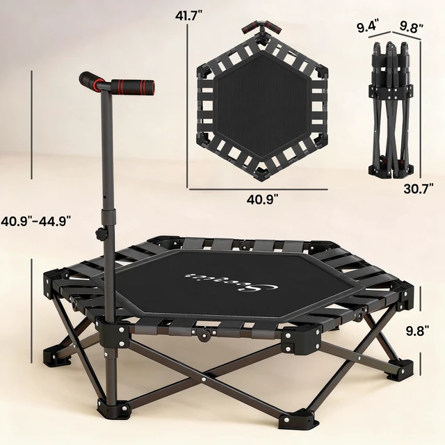 Alt view image 7 of 7 - 42 Inch Foldable Mini Trampoline, One Step Fold and Open Rebounder Trampoline for Adults Fitness Rebounder