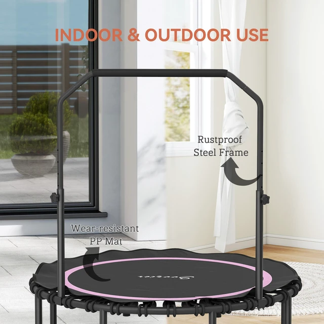 Alt view image 3 of 7 - 48 Inch Rebounder Trampoline for Adults, 440 LBS Foldable Mini Trampoline with Adjustable Handle Quiet and Safe Bungee