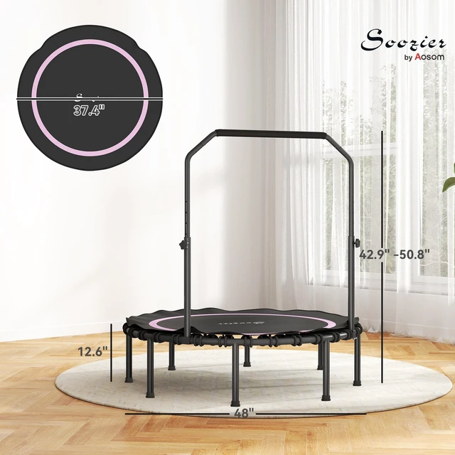Alt view image 7 of 7 - 48 Inch Rebounder Trampoline for Adults, 440 LBS Foldable Mini Trampoline with Adjustable Handle Quiet and Safe Bungee