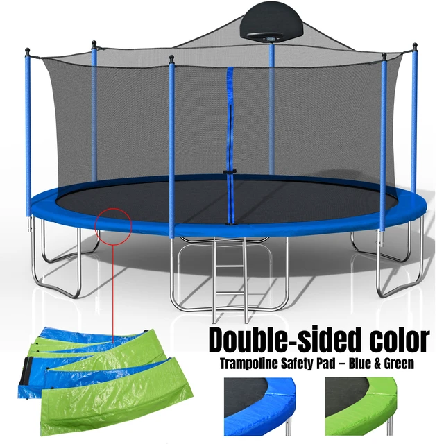 Alt view image 2 of 7 - Trampoline for Adults and Kids with Basketball Hoop, Outdoor Trampolines Ladder and Safety Enclosure Net for Kids