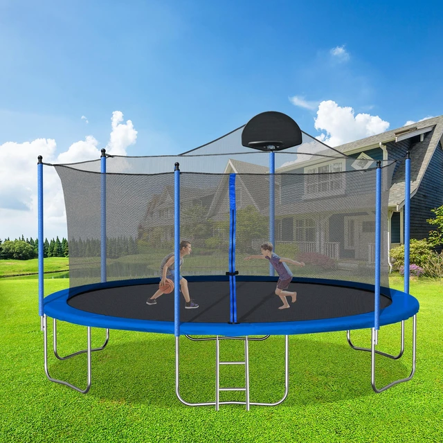 Main image of Trampoline for Adults and Kids with Basketball Hoop, Outdoor Trampolines Ladder and Safety Enclosure Net for Kids