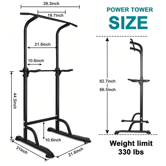 Alt view image 2 of 5 - Sport Power Tower Workout Dip Station Pull Bar, Height Adjustable Function Dip Stand for Gym Strength Training Fitness