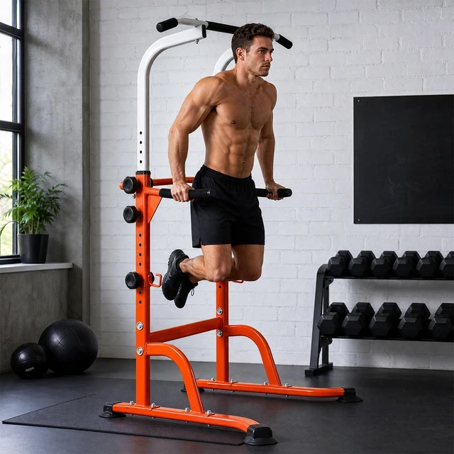Alt view image 2 of 7 - Sport Power Tower Workout Dip Station Pull Bar, Height Adjustable Function Dip Stand for Gym Strength Training Fitness