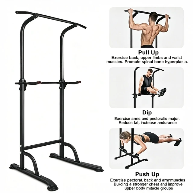 Alt view image 5 of 5 - Sport Power Tower Workout Dip Station Pull Bar, Height Adjustable Function Dip Stand for Gym Strength Training Fitness