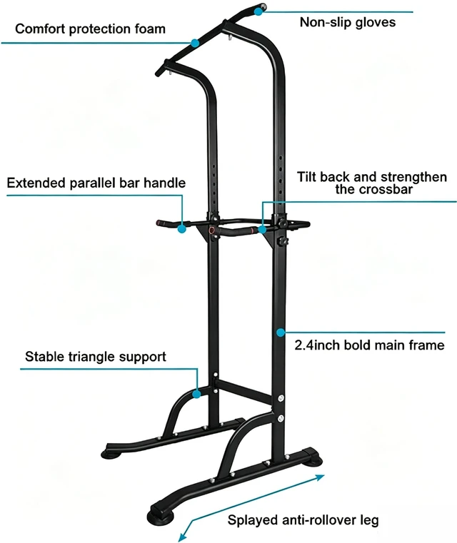 Alt view image 3 of 5 - Sport Power Tower Workout Dip Station Pull Bar, Height Adjustable Function Dip Stand for Gym Strength Training Fitness