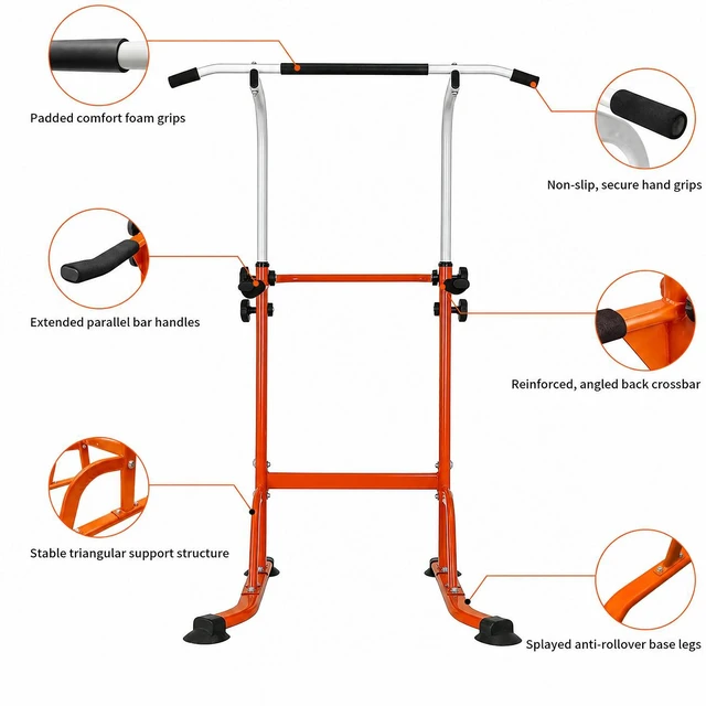 Alt view image 5 of 7 - Sport Power Tower Workout Dip Station Pull Bar, Height Adjustable Function Dip Stand for Gym Strength Training Fitness