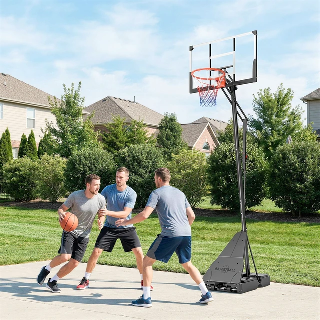 Alt view image 2 of 7 - Basketball Hoop Outdoor Portable, 8 to 10 ft Adjustable Basketball Goal 47 Inch Shatterproof Backboard Shock