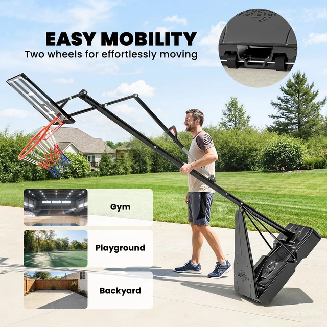 Alt view image 4 of 7 - Basketball Hoop Outdoor Portable, 8 to 10 ft Adjustable Basketball Goal 47 Inch Shatterproof Backboard Shock