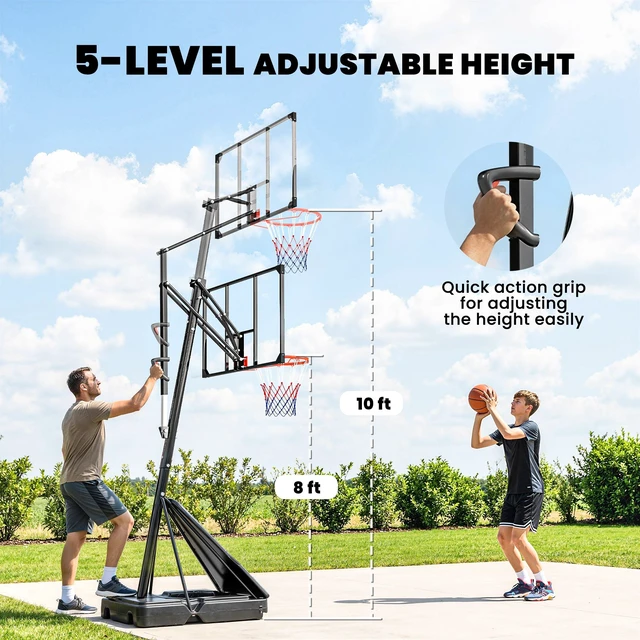 Alt view image 6 of 7 - Basketball Hoop Outdoor Portable, 8 to 10 ft Adjustable Basketball Goal 47 Inch Shatterproof Backboard Shock