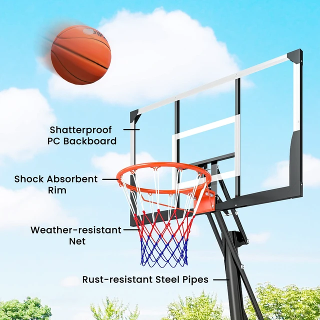 Alt view image 3 of 7 - Basketball Hoop Outdoor Portable, 8 to 10 ft Adjustable Basketball Goal 47 Inch Shatterproof Backboard Shock