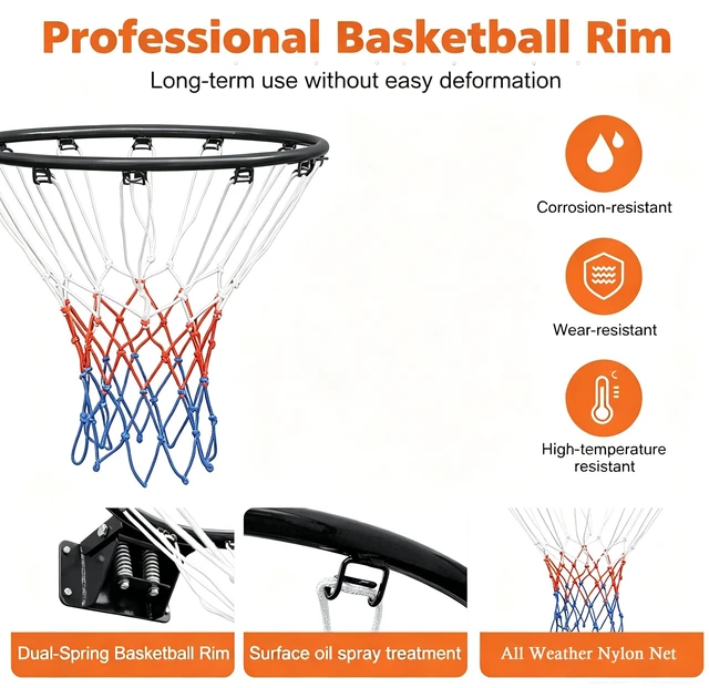 Alt view image 5 of 6 - 18 Inch Replacement Basketball Rim Wall Mount Hoop Hand Crank Backboard Mounted for Indoor Outdoor Basketball Court
