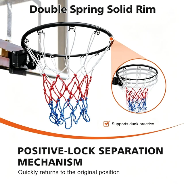 Alt view image 6 of 6 - 18 Inch Replacement Basketball Rim Wall Mount Hoop Hand Crank Backboard Mounted for Indoor Outdoor Basketball Court