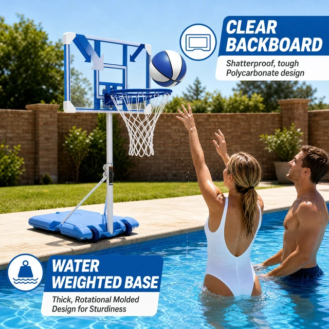 Alt view image 2 of 5 - Pool Basketball Hoop Poolside, Portable Height Adjustable Inchto 70 Inch Basketball Goal with Wheels and Rust Proof
