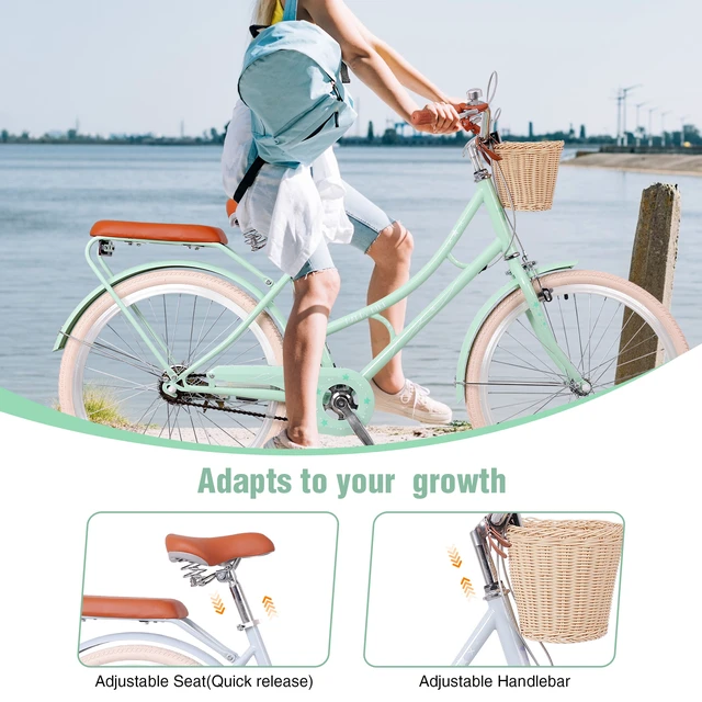 Alt view image 2 of 7 - 24 Inch Beach Cruiser Bike for Women, Commuter Bicycle with Front Basket High Carbon Steel Frame City Bike for Outdoor