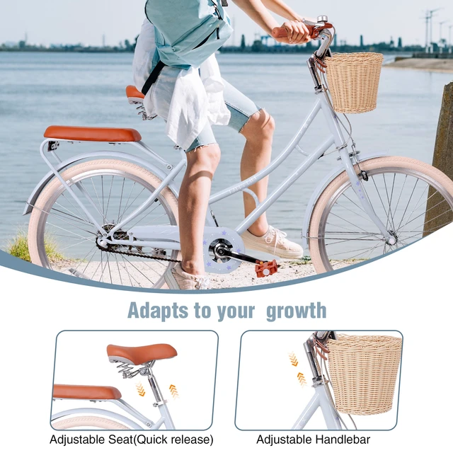 Alt view image 2 of 7 - 24 Inch Beach Cruiser Bike for Women, Commuter Bicycle with Front Basket High Carbon Steel Frame City Bike for Outdoor