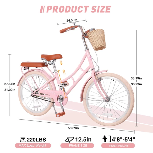 Alt view image 6 of 7 - 22 Inch Beach Cruiser Bike for Girls, Commuter Bicycle with Front Basket High Carbon Steel Frame City Bike for Outdoor