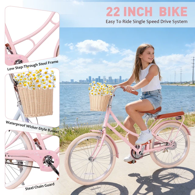 Alt view image 3 of 7 - 22 Inch Beach Cruiser Bike for Girls, Commuter Bicycle with Front Basket High Carbon Steel Frame City Bike for Outdoor