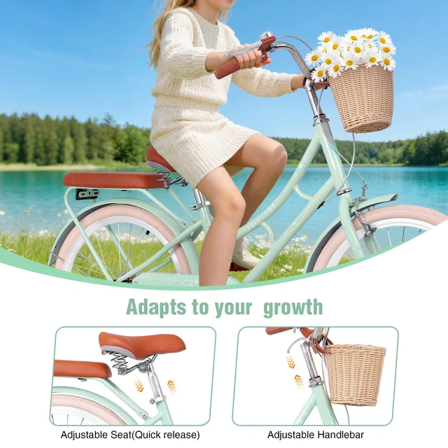 Alt view image 2 of 7 - 22 Inch Beach Cruiser Bike for Girls, Commuter Bicycle with Front Basket High Carbon Steel Frame City Bike for Outdoor