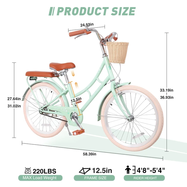 Alt view image 6 of 7 - 22 Inch Beach Cruiser Bike for Girls, Commuter Bicycle with Front Basket High Carbon Steel Frame City Bike for Outdoor