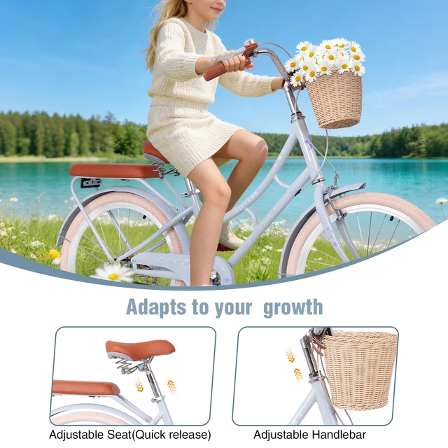 Alt view image 2 of 7 - 22 Inch Beach Cruiser Bike for Girls, Commuter Bicycle with Front Basket High Carbon Steel Frame City Bike for Outdoor