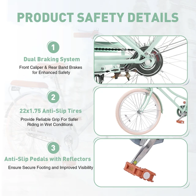 Alt view image 4 of 7 - 22 Inch Beach Cruiser Bike for Girls, Commuter Bicycle with Front Basket High Carbon Steel Frame City Bike for Outdoor