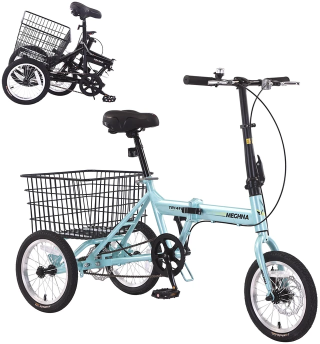 Main image of Folding Tricycle for Adults, 14 Inch 3 Wheel Bikes for Adults with Basket Pre Assembled Collapsible Steel Frame