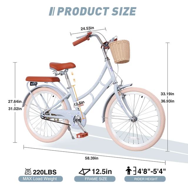 Alt view image 6 of 7 - 22 Inch Beach Cruiser Bike for Girls, Commuter Bicycle with Front Basket High Carbon Steel Frame City Bike for Outdoor