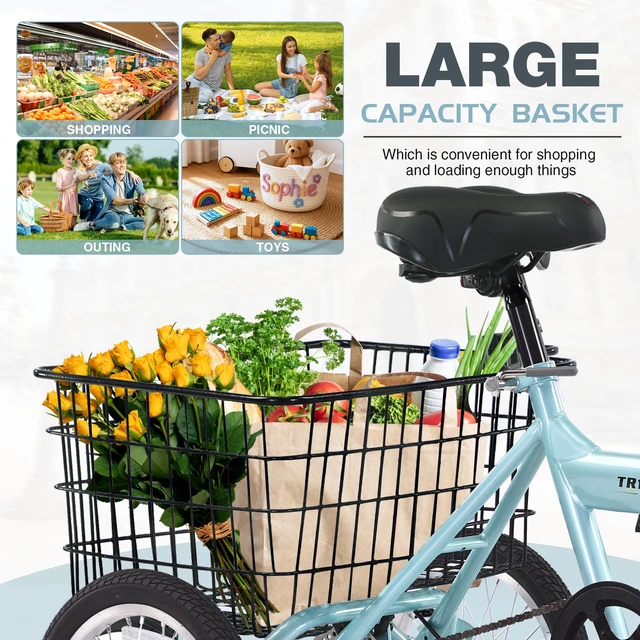 Alt view image 5 of 7 - Folding Tricycle for Adults, 14 Inch 3 Wheel Bikes for Adults with Basket Pre Assembled Collapsible Steel Frame