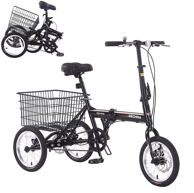 Main image of Folding Tricycle for Adults, 14 Inch 3 Wheel Bikes for Adults with Basket Pre Assembled Collapsible Steel Frame