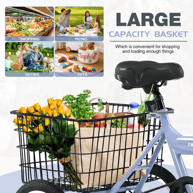Alt view image 5 of 7 - Folding Tricycle for Adults, 14 Inch 3 Wheel Bikes for Adults with Basket Pre Assembled Collapsible Steel Frame