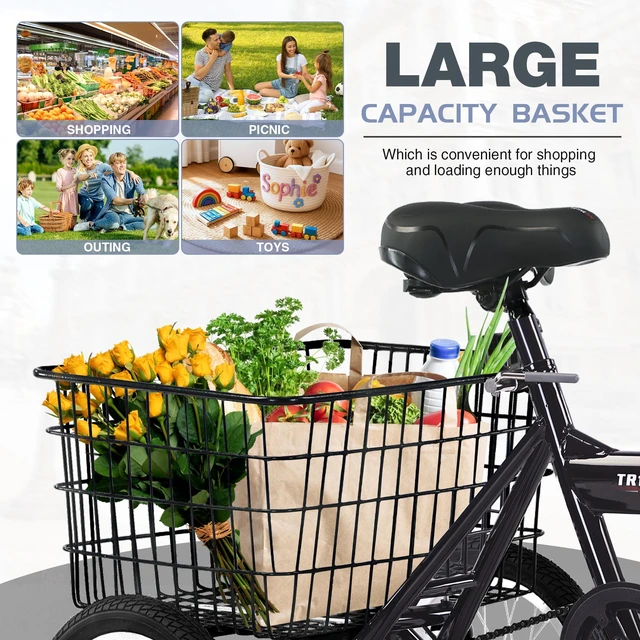 Alt view image 5 of 7 - Folding Tricycle for Adults, 14 Inch 3 Wheel Bikes for Adults with Basket Pre Assembled Collapsible Steel Frame