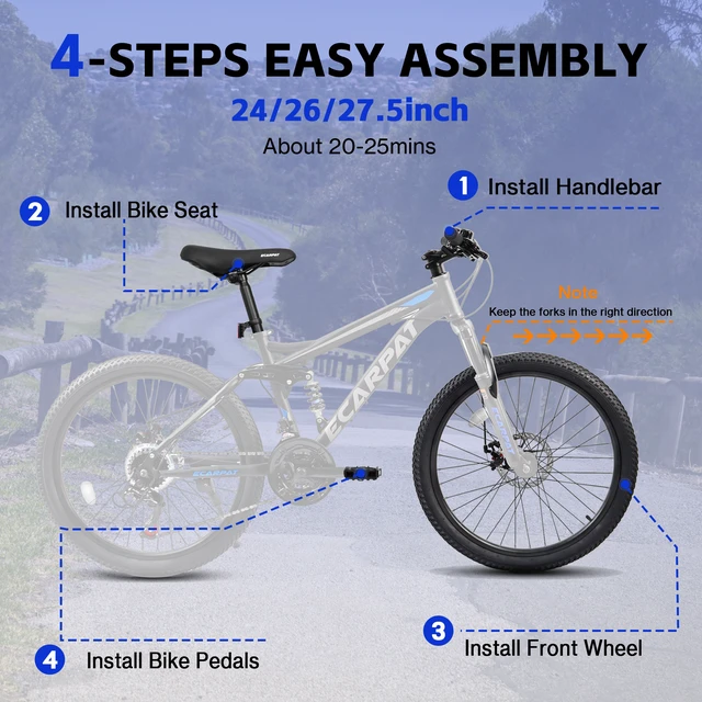 Alt view image 4 of 7 - Mountain Bike 26 Inch Wheels, Speed Full Suspension Mens Womens Trail Commuter City Mountain Bike Carbon Steel Frame