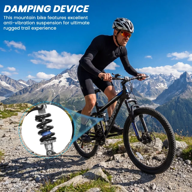 Alt view image 7 of 7 - Mountain Bike 26 Inch Wheels, Speed Full Suspension Mens Womens Trail Commuter City Mountain Bike Carbon Steel Frame