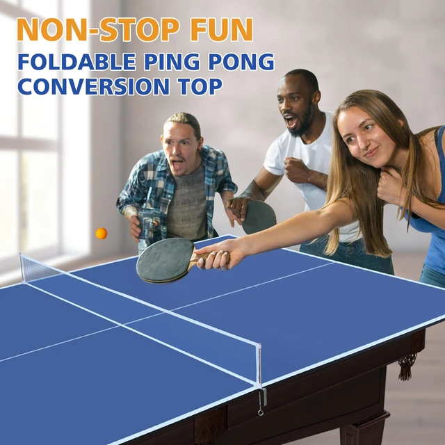 Alt view image 3 of 7 - 8 ft Mid Size Ping Pong Conversion Top Foldable and Portable Table Tennis Table Top for Indoor Games, Blue, MDF