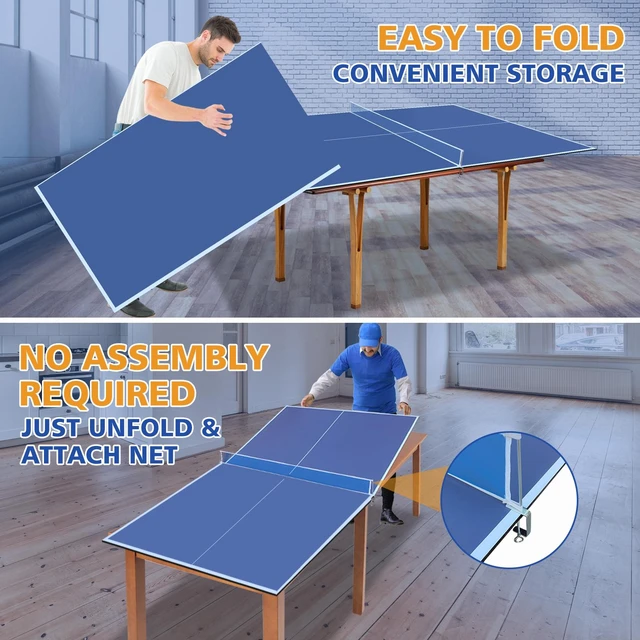 Alt view image 4 of 7 - 8 ft Mid Size Ping Pong Conversion Top Foldable and Portable Table Tennis Table Top for Indoor Games, Blue, MDF