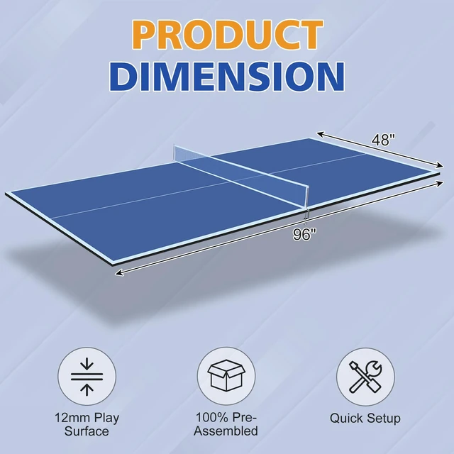 Alt view image 7 of 7 - 8 ft Mid Size Ping Pong Conversion Top Foldable and Portable Table Tennis Table Top for Indoor Games, Blue, MDF