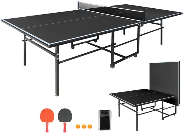 Alt view image 2 of 7 - 9 4.1 ft Mid Size Table Tennis Table Foldable and Portable Ping Pong Set for Indoor Games with Net, Tennis Paddles
