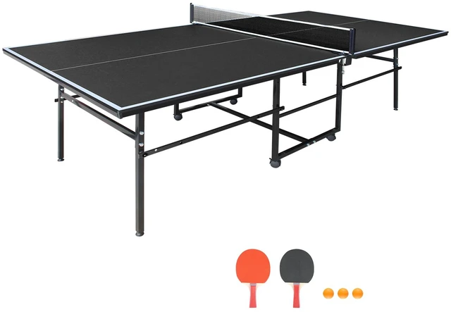 Main image of 9 4.1 ft Mid Size Table Tennis Table Foldable and Portable Ping Pong Set for Indoor Games with Net, Tennis Paddles