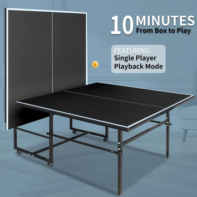 Alt view image 3 of 7 - 9 4.1 ft Mid Size Table Tennis Table Foldable and Portable Ping Pong Set for Indoor Games with Net, Tennis Paddles