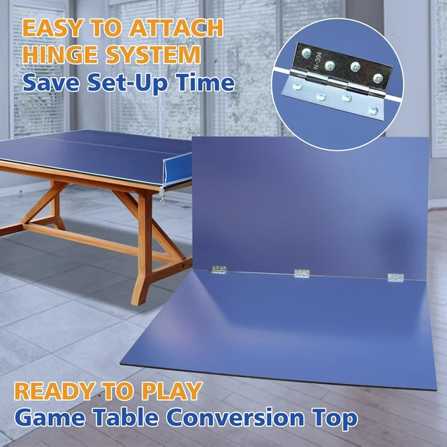 Alt view image 6 of 7 - 8 ft Mid Size Ping Pong Conversion Top Foldable and Portable Table Tennis Table Top for Indoor Games, Blue, MDF