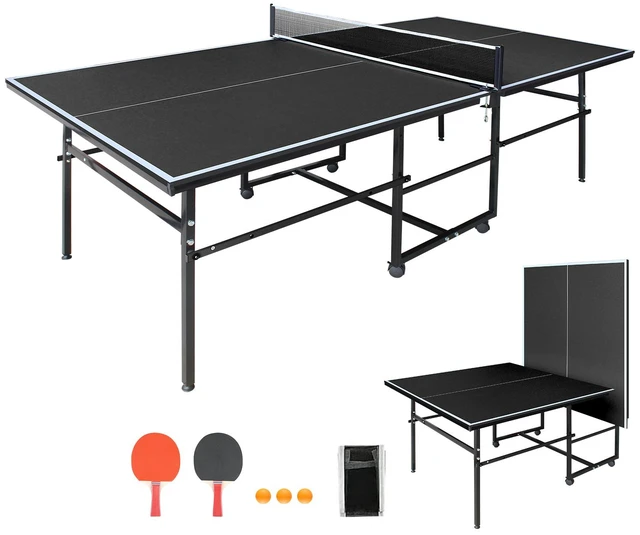 Alt view image 2 of 7 - 8.5 4 3 ft Mid Size Table Tennis Table Foldable and Portable Ping Pong Set for Indoor Games with Net, Tennis Paddles