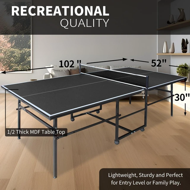 Alt view image 6 of 7 - 8.5 4 3 ft Mid Size Table Tennis Table Foldable and Portable Ping Pong Set for Indoor Games with Net, Tennis Paddles