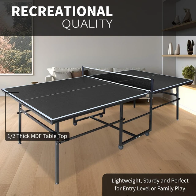Alt view image 5 of 7 - 8.5 4 3 ft Mid Size Table Tennis Table Foldable and Portable Ping Pong Set for Indoor Games with Net, Tennis Paddles