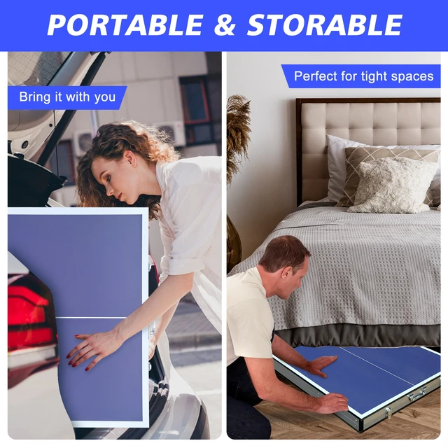 Alt view image 6 of 7 - 5 ft Table Tennis Table Foldable and Portable Ping Pong Set for Indoor Games with Net, Tennis Paddles and Balls, Blue