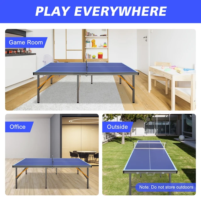 Alt view image 7 of 7 - 5 ft Table Tennis Table Foldable and Portable Ping Pong Set for Indoor Games with Net, Tennis Paddles and Balls, Blue
