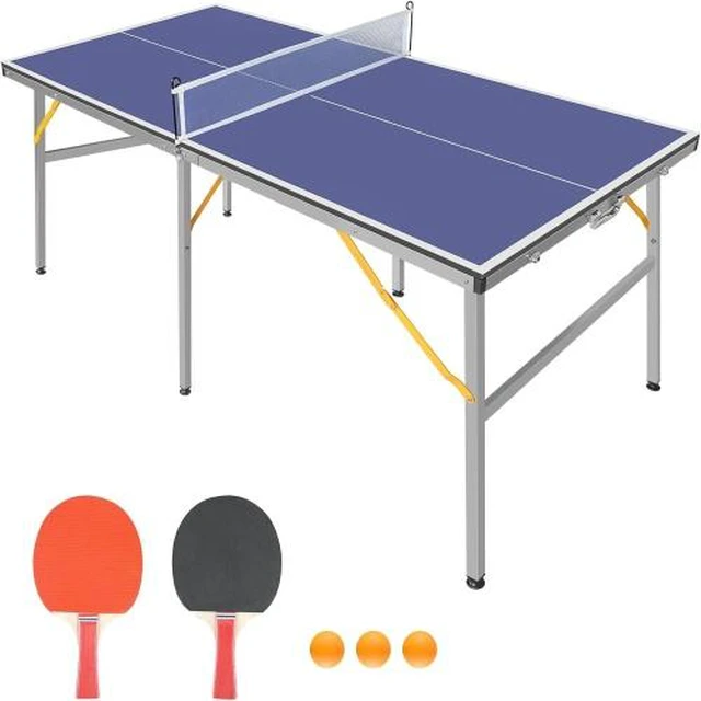 Main image of 6 ft Mid Size Foldable Portable Ping Pong Table Indoor Outdoor Game Set with Net Paddles Balls, Blue, MDF, Table Tennis