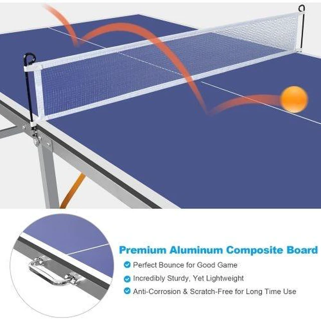 Alt view image 2 of 6 - 6 ft Mid Size Foldable Portable Ping Pong Table Indoor Outdoor Game Set with Net Paddles Balls, Blue, MDF, Table Tennis